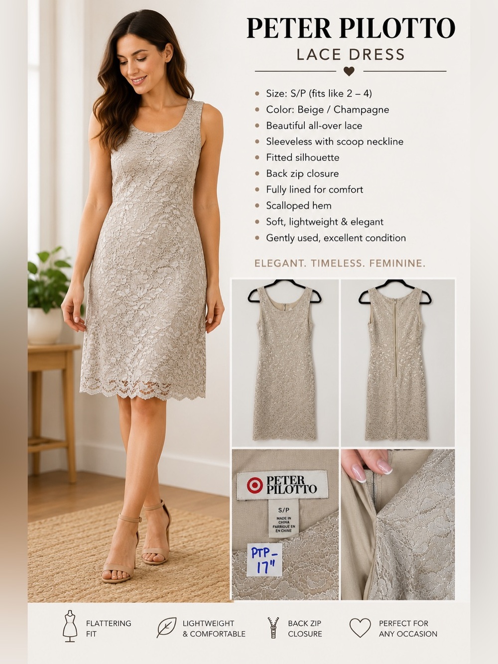 Peter Pilotto Champagne Lace Sleeveless Midi Dress